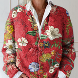 Vintage Blommig Konsttryck Knäppt Cardigan