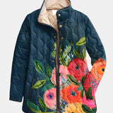 Freja | Quiltad Jacka med Målade Blommor