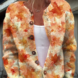 Lönnlöv Höstkonsttryck Knappad Cardigan