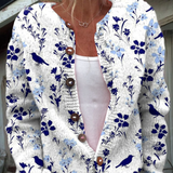 Vintage Blomster Konst Print Knapp Cardigan