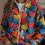 Nina | Zip Cardigan med Färgglada Hjärtor