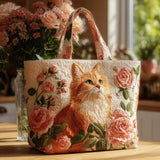 HANDSYDD VÄSKA - DEN BRUNA KATTEN OCH ROSEN