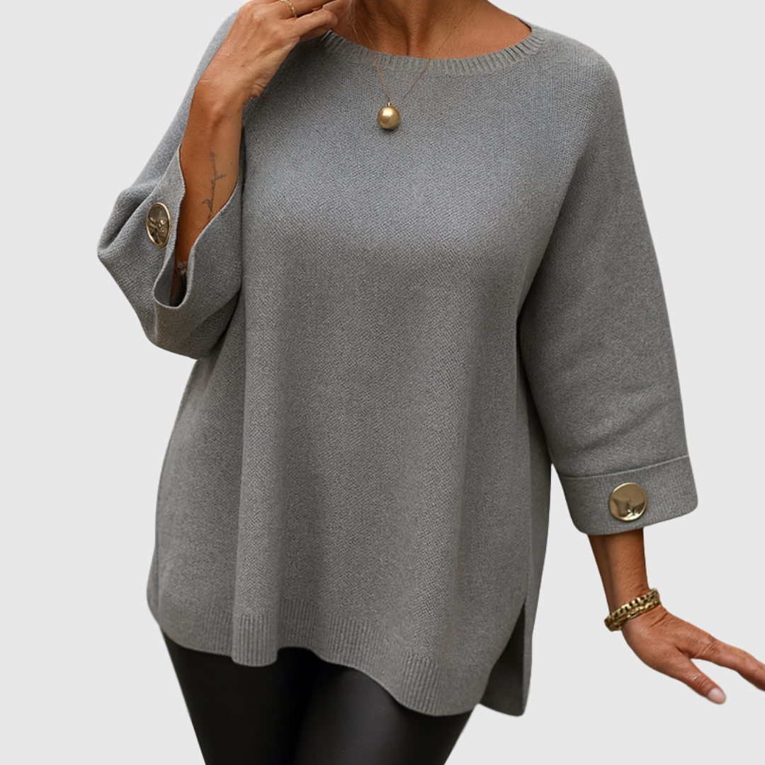 Sylvie | Chic Stickad Tröja med Knappar