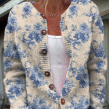 Blomster Konst Tryck Knap Cardigan