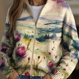 Randi | Zip Cardigan med Skotska Rutor och Landskap