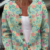 Blomstertryckad Knappad Cardigan