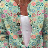 Blomstertryckad Knappad Cardigan