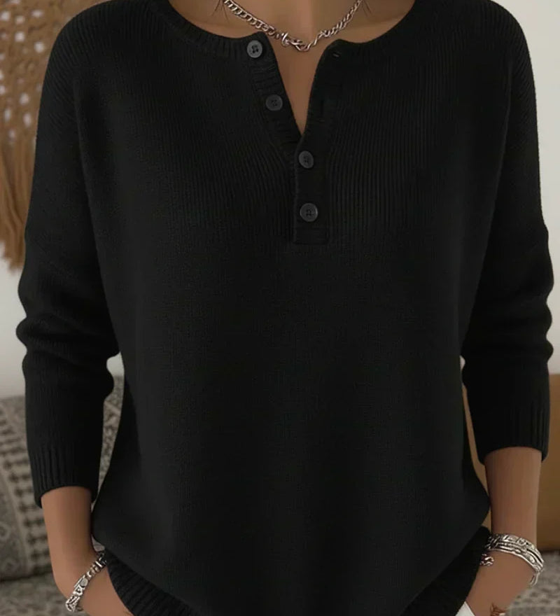 Eleonora | Tröja i Stickad med Henley-knappar