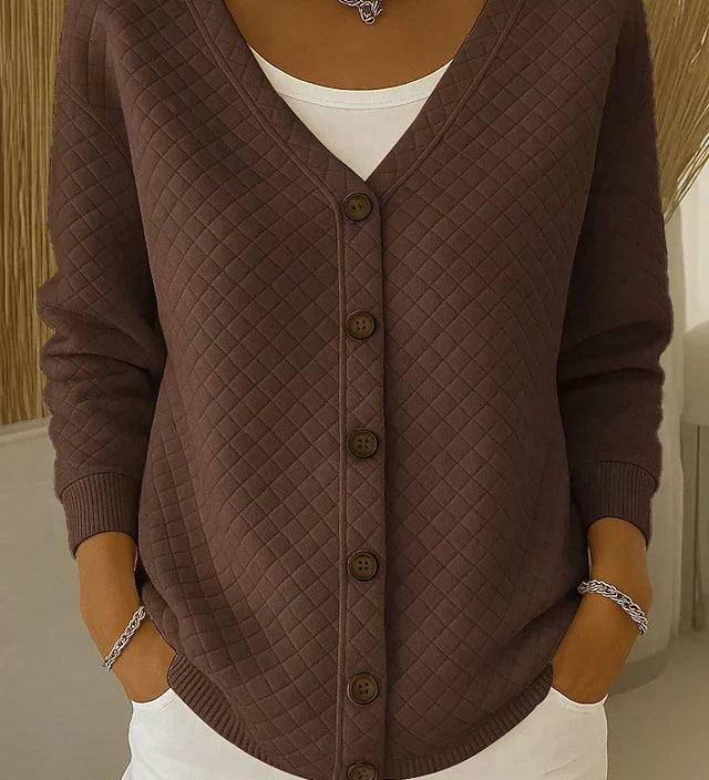Leonora | Cardigan Med Kviltad Textur och Knappar