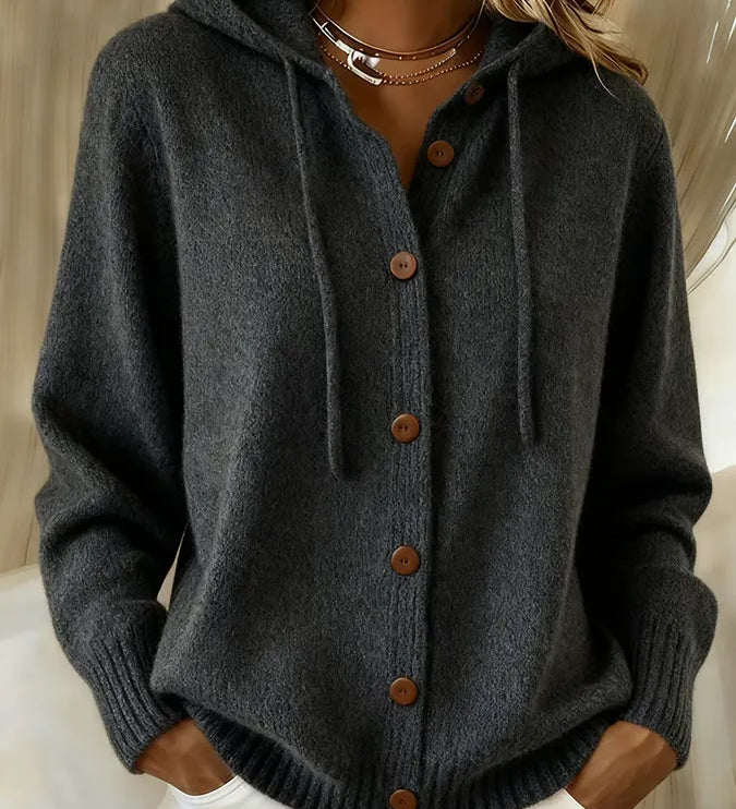 Bruna | Cardigan med Huva och Knappar