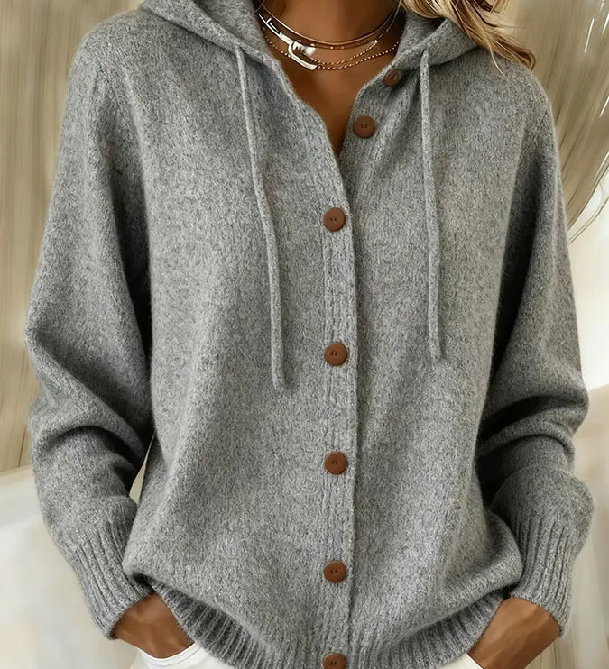 Bruna | Cardigan med Huva och Knappar