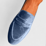 Olivia | Sammetblå loafers