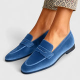 Olivia | Sammetblå loafers