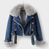 Thyra™ | Denimjacka med Faux Pelsfoder