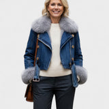 Thyra™ | Denimjacka med Faux Pelsfoder