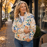 Solveig | Zip Cardigan med Botaniskt Bladtryck