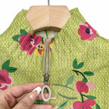 Grethe | Zip Cardigan med Rosa och Limegröna Blommor