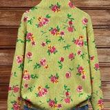 Grethe | Zip Cardigan med Rosa och Limegröna Blommor