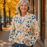 Solveig | Zip Cardigan med Botaniskt Bladtryck