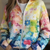 Bodil | Zip Cardigan med Akvarell Ombre