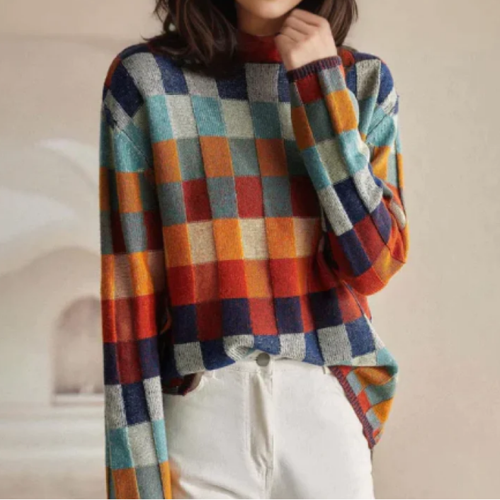 Françoise | Rutigt Vintage-Inspirerat Tröja