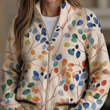 Solveig | Zip Cardigan med Botaniskt Bladtryck