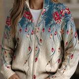 Annette | Zip Cardigan med Fjädrar och Blommor
